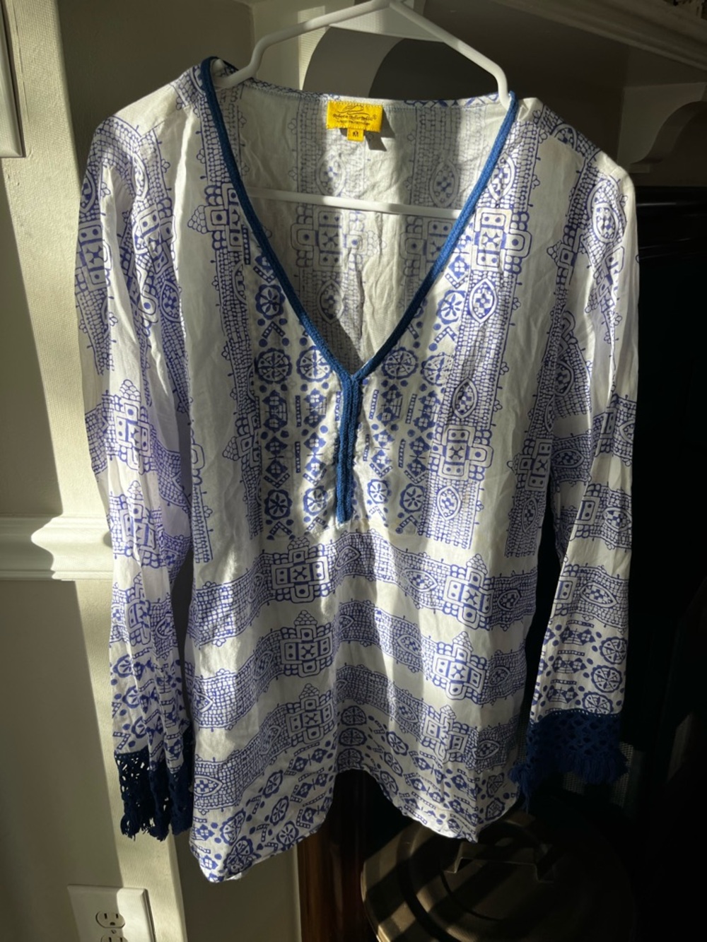 Roberta Roller Rabbit White Tunic Blouse with Blue Print
